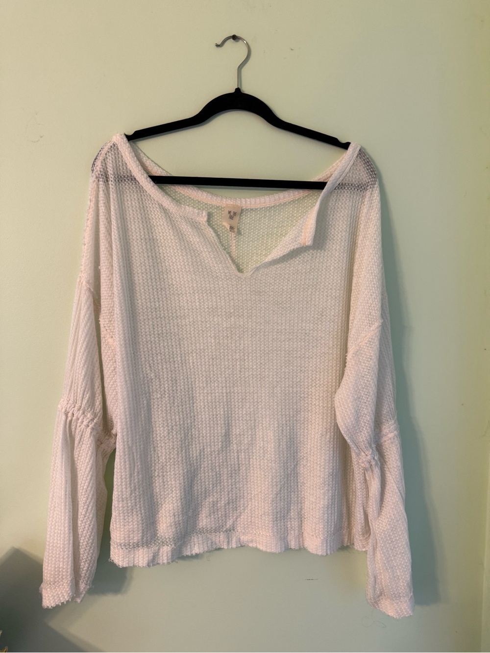 Free People White Waffle-Knit Long-Sleeve Top
